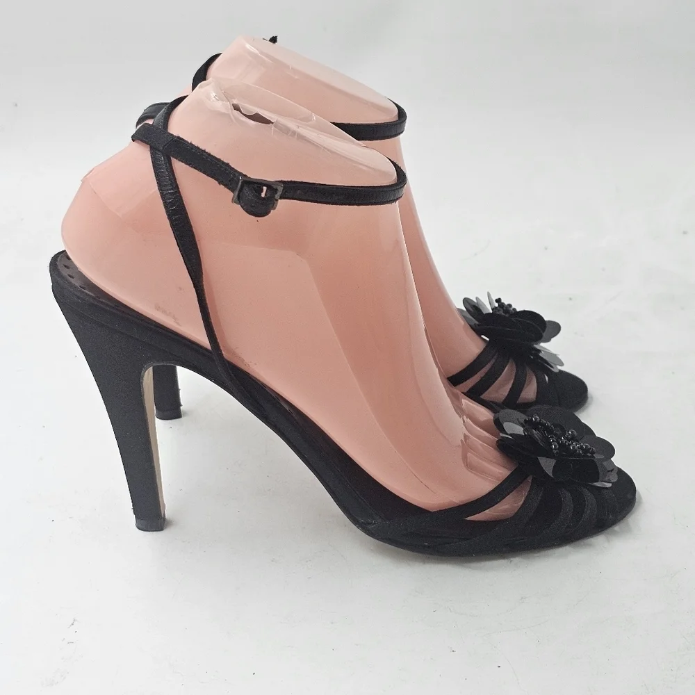 Kate Spade New York Black Satin Strappy Evening Sandals 4in Heel Womens 9B